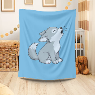 Cobertor De Velo Lobo Filhote Uivando Desenho Fofo Azul