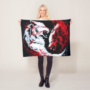 Cobertor De Velo Lobo Guerreiro Cósmico Branco Vermelho