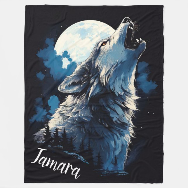 Cobertor De Velo Lobo Howling Personalizado (Frente)