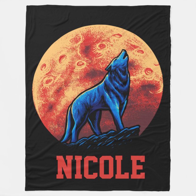 Cobertor De Velo Lobo Uivando com Lua de Sangue (Frente)