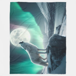 Cobertor De Velo "Lobo uivando nas Luzes Aurora"