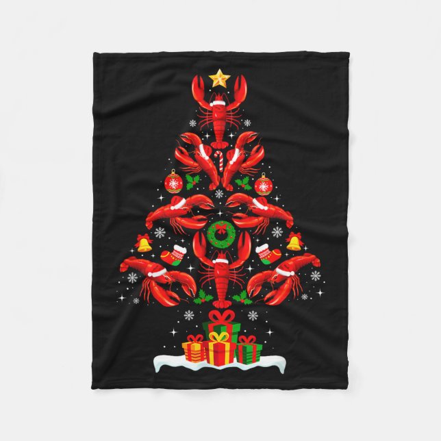 Cobertor De Velo Lobster Christmas Tree Lights Santa Hat Funny Xmas (Frente)