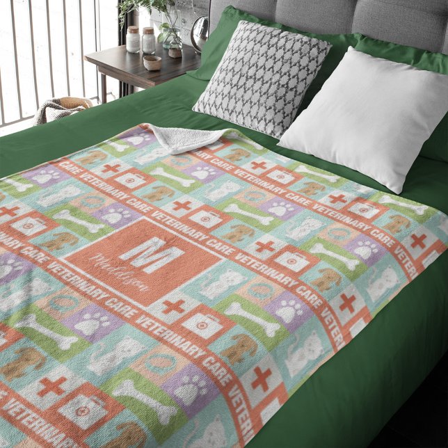 Cobertor De Velo Logotipo Veterinário Profissional Monograma (Criador carregado)