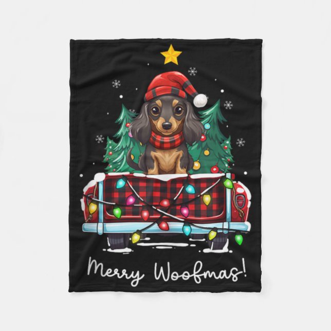 Cobertor De Velo Long Haired Dachshund Christmas Dog Truck Plaid Fu (Frente)
