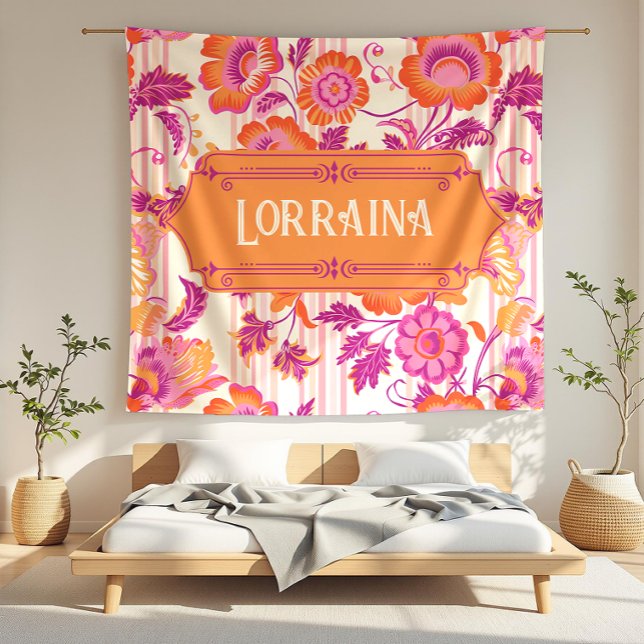 Cobertor De Velo Lorraina Wild Blooms Purple e Orange Floral (detail)
