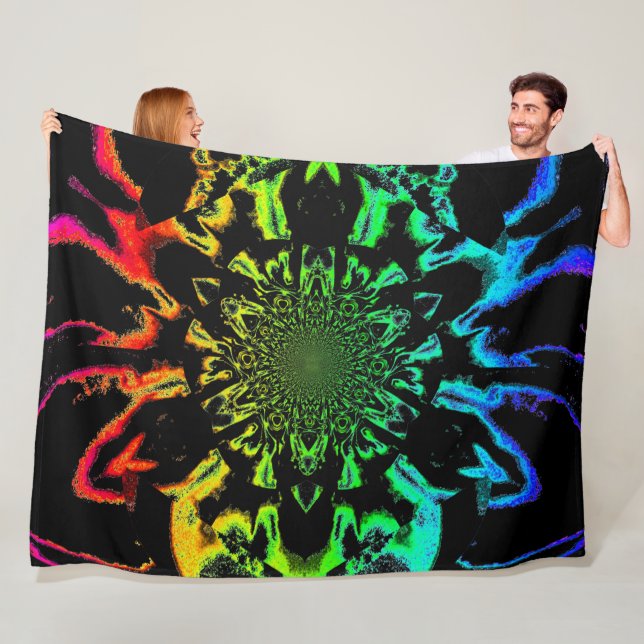 Cobertor De Velo Lotus em preto e arco-íris Satin Fleece Blanket (In Situ)