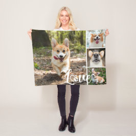Cobertor De Velo LOVE Dog 4 Photo Collage Paw Print Heart