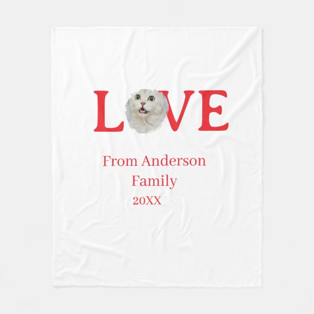 Cobertor De Velo Love holidays cat photo pet family name bold lette (Frente)