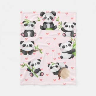 Cobertor De Velo Loveable Pandas & Heart Pattern