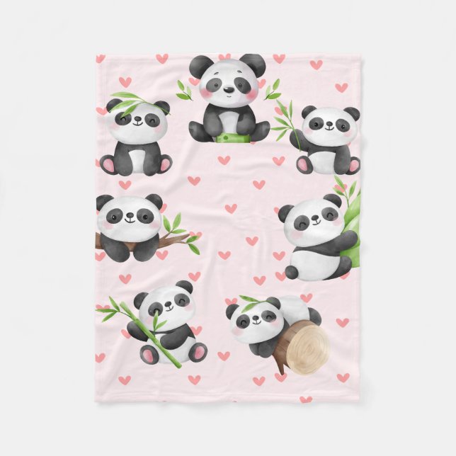 Cobertor De Velo Loveable Pandas & Heart Pattern (Frente)