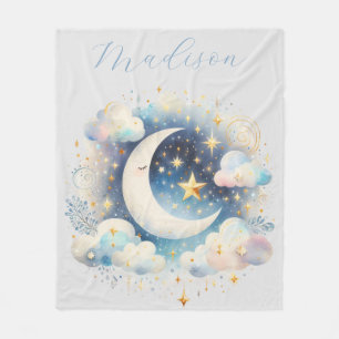 Cobertor De Velo Lua Crescente Azul e Branco Celestial Boho Moderno