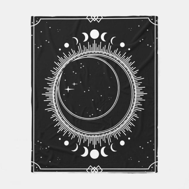 Cobertor De Velo Lua Crescente com Sol e Estrelas Preto e Branco (Frente)