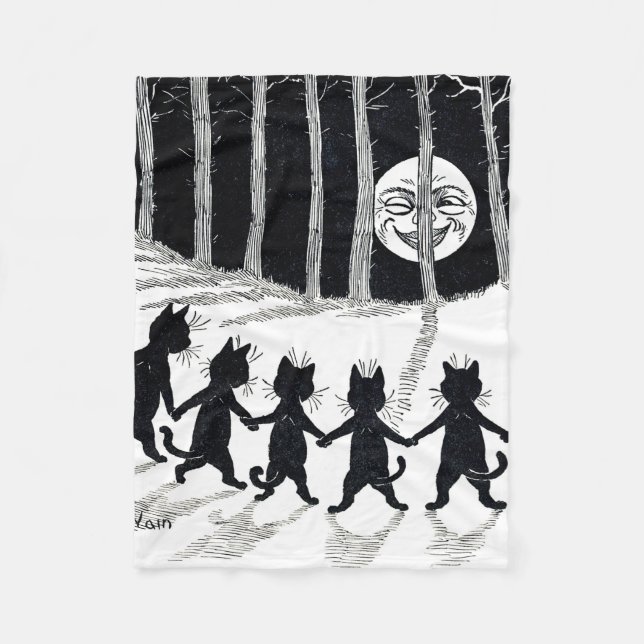 Cobertor De Velo Lua de cheio e Gatos, Louis Wain (Frente)