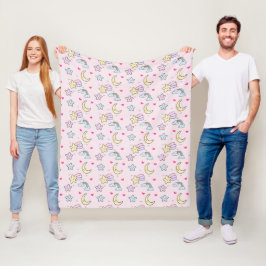 Cobertor De Velo Lua, Estrelas e Nuvens Padrão em Pastel Rosa
