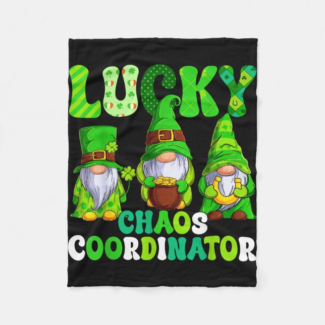 Cobertor De Velo Lucky chaos coordinator shamrock leopard gnomes (Frente)