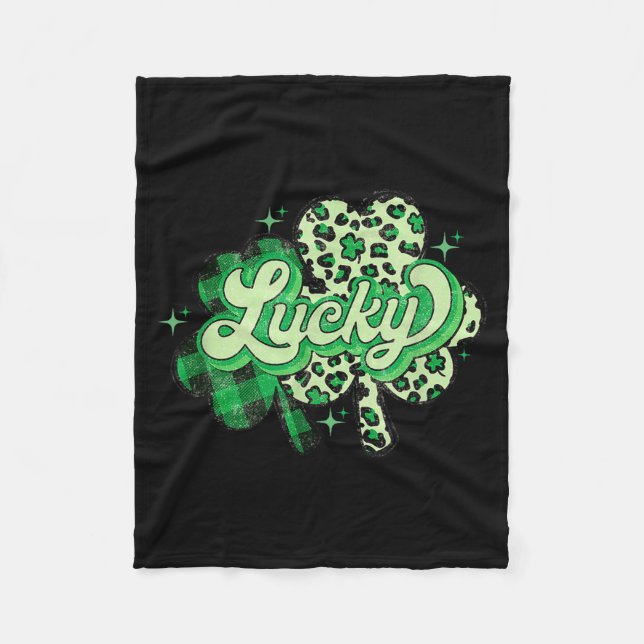 Cobertor De Velo Lucky Shamrock Leopard,checkered Patricks Day Funn (Frente)