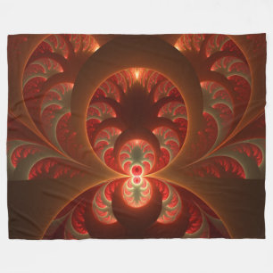 Cobertor De Velo Luminoso fractal moderno laranja vermelho abstrato