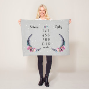 Cobertor De Velo Luna Moon Personalizada Baby Milestone Mont