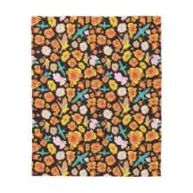 Lush Primavera Floral e Birds em fundo escuro