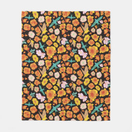 Cobertor De Velo Lush Primavera Floral e Birds em fundo escuro