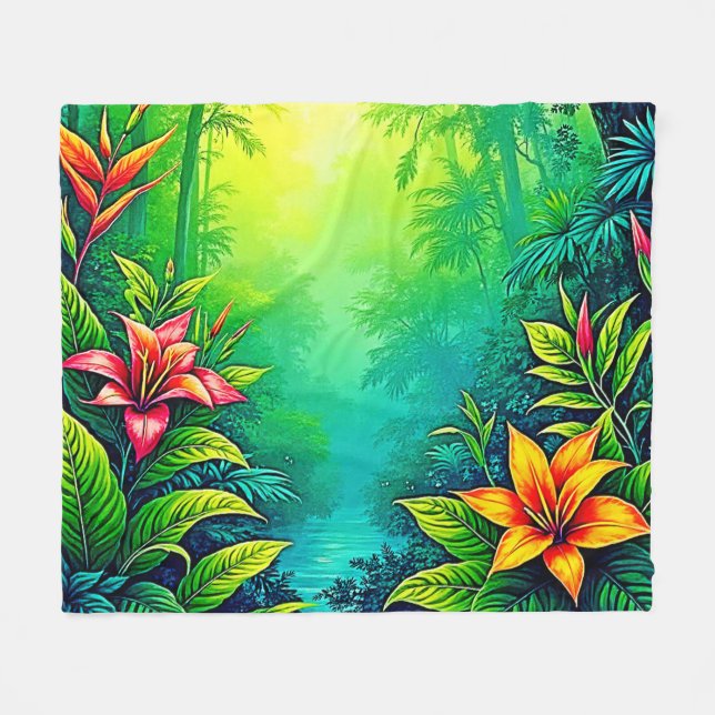 Cobertor De Velo Lush Tropical Jungle Oasis Design (Frente (Horizontal))