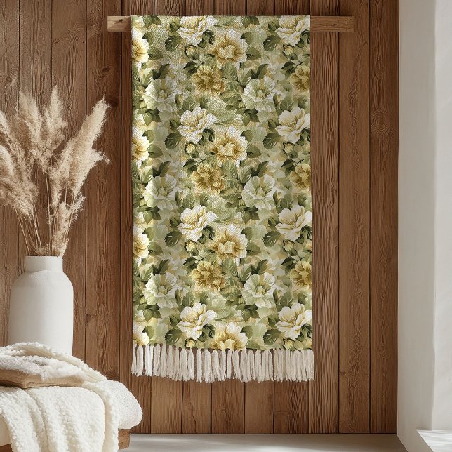 Cobertor De Velo Lux Green Floral Blanket Gold Foliage in Pastels (Lux Green Floral Blanket Gold Foliage in Pastels)