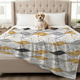 Cobertor De Velo Luxo Dourado Prata Preto Art Déco Padrão Abstrato