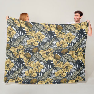 Cobertor De Velo Luxo Elegante Flores Tropicais Dourado e Preto
