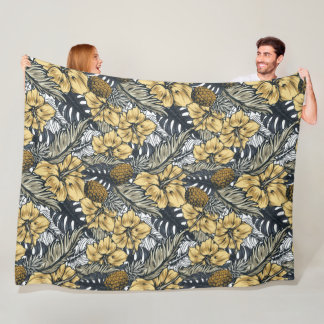 Cobertor De Velo Luxo Elegante Flores Tropicais Dourado e Preto