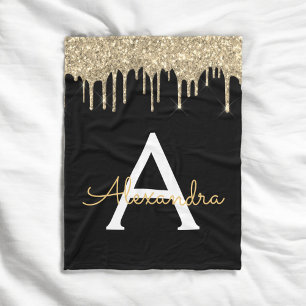 Cobertor De Velo Luxo Preto Dourado Brilho Glam Monograma Nome
