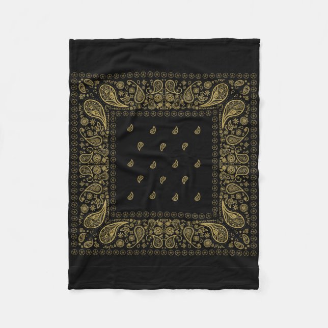 Cobertor De Velo Luxuoso Black e Dourado Paisley Design (Frente)