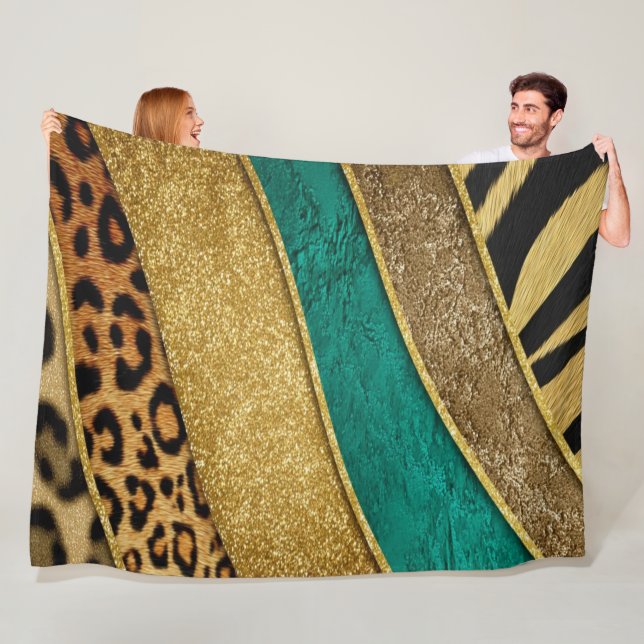 Cobertor De Velo Luxury Emerald & Gold Safari Leopard Zebra Glitter (In Situ)