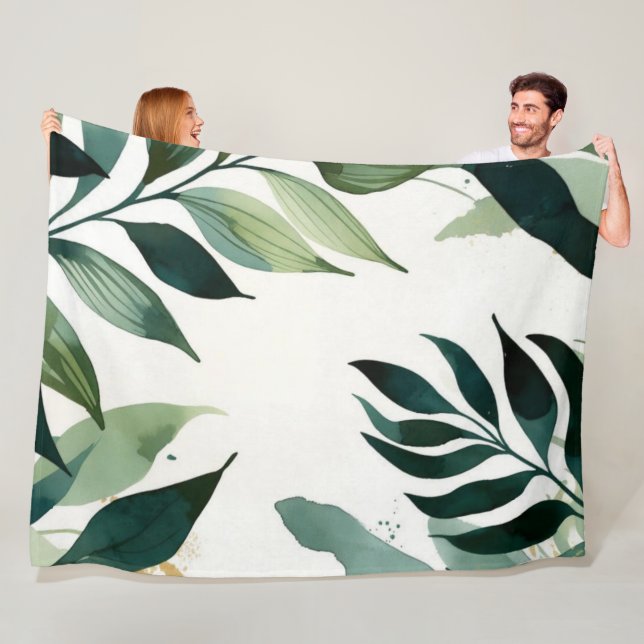 Cobertor De Velo Luxury Emerald Green Gold Botanical Throw Blanket (In Situ)
