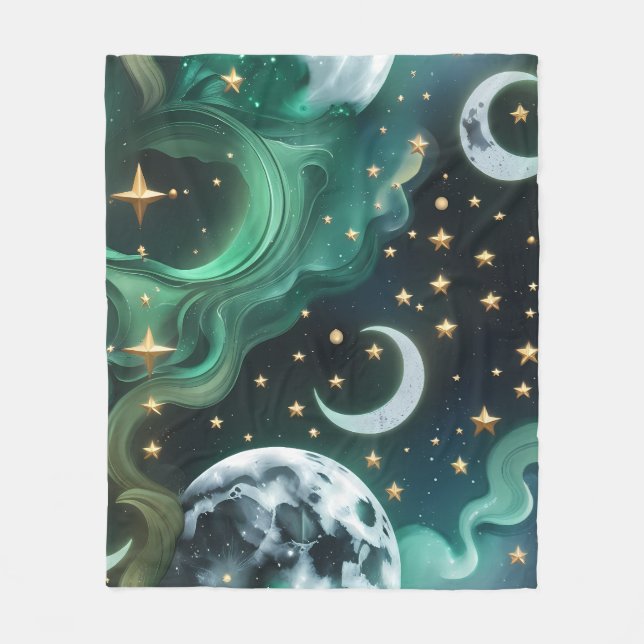 Cobertor De Velo Luxury Emerald Moon Motifs Blanket – Ethereal Jade (Frente)