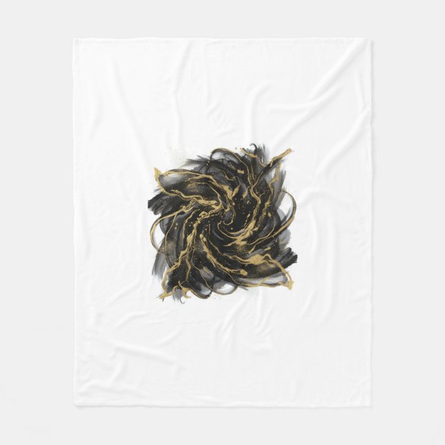 Cobertor De Velo Luxury Gold and Black Abstract Marble Ink Flow (Frente)