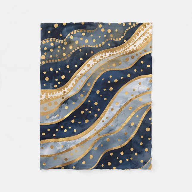 Cobertor De Velo Luxury, Modern, Gold Blue Pattern (Frente)