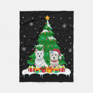 Cobertor De Velo Luzes de árvore de Natal do cão Westie Papai Noel