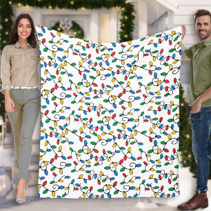 Cobertor De Velo Luzes de Natal Coloridas em Branco