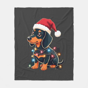 Cobertor De Velo Luzes de Natal Dachshund Chapéu de Papai Noel Amor