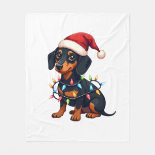 Cobertor De Velo Luzes de Natal Dachshund Chapéu de Papai Noel Xmas