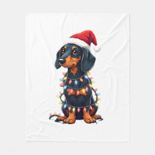 Cobertor De Velo Luzes de Natal Dachshund Chapéu do Papai Noel Amor