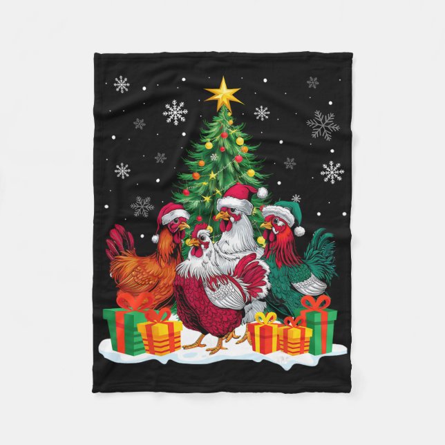 Cobertor De Velo Luzes de Natal de Galinha Engraçada Árvore Chapéu  (Frente)