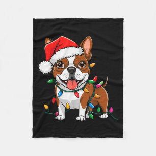 Cobertor De Velo Luzes de Natal do Boston Terrier Cachorros de Nata