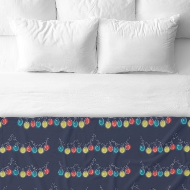 Cobertor De Velo Luzes de Natal Folha Azul Escuro (Christmas Lights Colourful Dark Blue Fleece Christmas Blanket.)