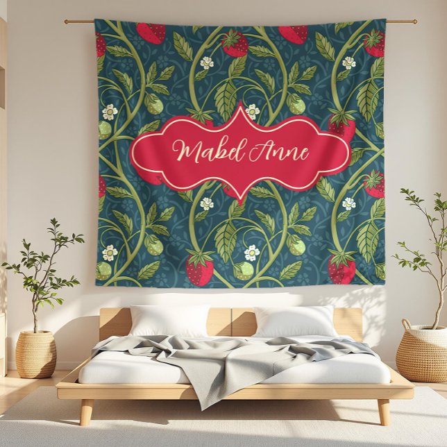 Cobertor De Velo Mabel Anne Dark Blue Strawberry Vine (detail)