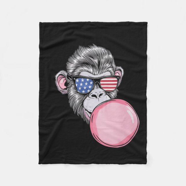 Cobertor De Velo Macaco Com Óculos De Sol Da Bandeira Americana Pre (Frente)
