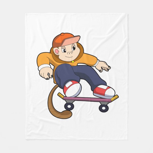 Cobertor De Velo Macaco como skater com skate (Frente)