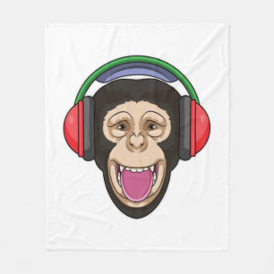 Cobertor De Velo Macaco em Música com Fone de Ouvido