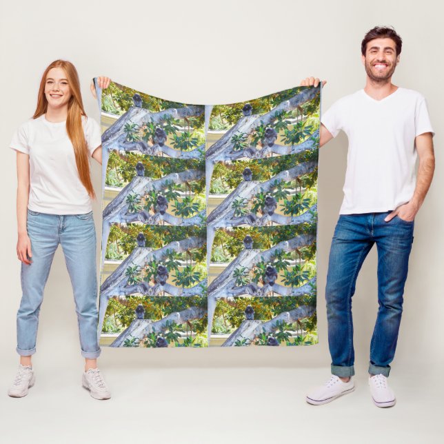 Cobertor De Velo Macacos Black Langur Comendo, Folheto De Med (In Situ)