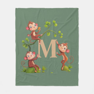 Cobertor De Velo Macacos Bonitos e Elegantes, Monograma Dourado em